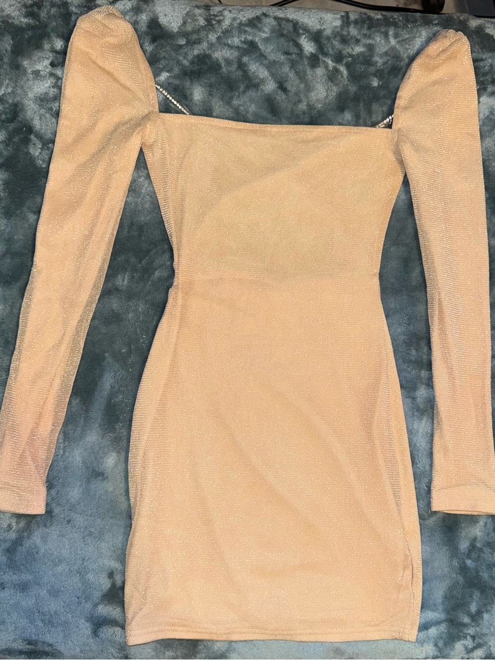 OhPolly Sparkle Long-Sleeve Bodycon Mini Dress in Nude